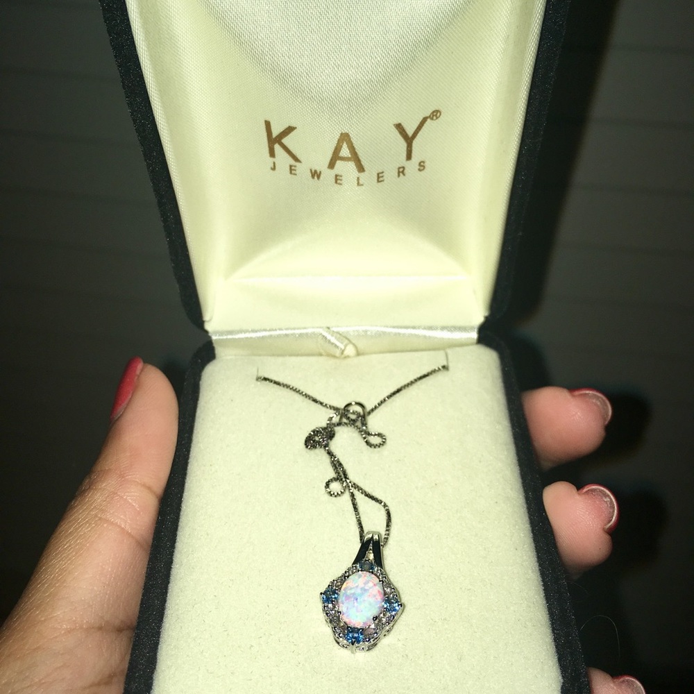 Lab-Created Opal Topaz w/ Diamonds Sterling Silver